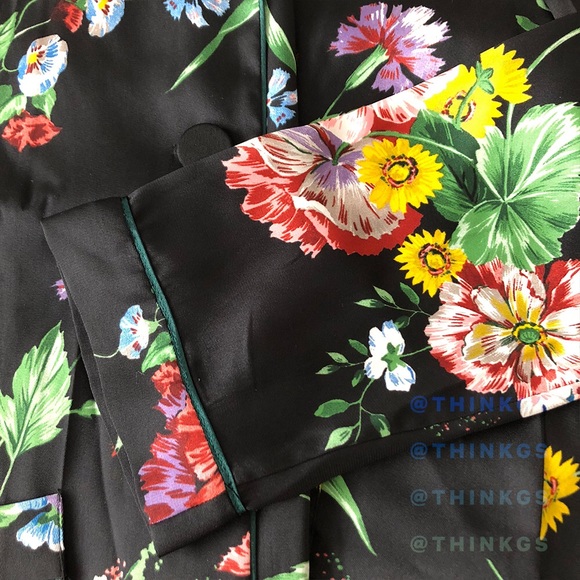 Zara Floral Blouse w/ Emerald Piping - Picture 2 of 6